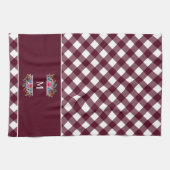 Linge De Cuisine Bouquets de fleurs rouges bleues Monogramme de pai (Horizontal)