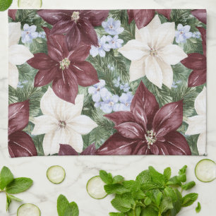 Linge De Cuisine Bourgogne Bleu Blanc Floral