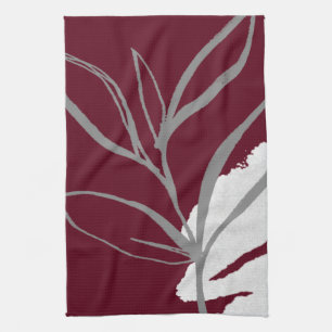 Linge De Cuisine Bourgogne et gris minimaliste Feuilles d'aquarelle