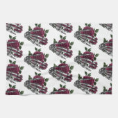 Linge De Cuisine Bourgogne Floral Squelette main gothique (Horizontal)