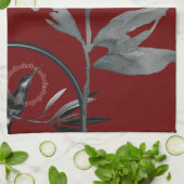 Linge De Cuisine Bourgogne riche et gris Feuilles d'aquarelle artis (Plié)