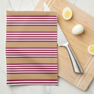 Linge De Cuisine Bourgogne rouge cinq bandes motif