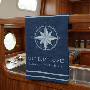 Linge De Cuisine Boussole nautique bleue nom de bateau personnalisé