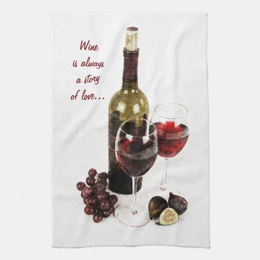 Linge De Cuisine Bouteille et verres de vin (Vertical)