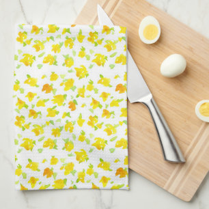 Linge De Cuisine Bouteille Fleurs Jaunes Aquarelle Art Floral