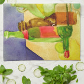 Linge De Cuisine Bouteilles aquarelles (Plié)