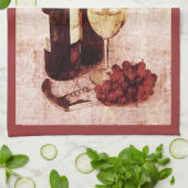 Linge De Cuisine Bouteilles de vin, raisins et verre de vin (Plié)