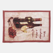 Linge De Cuisine Bouteilles de vin, raisins et verre de vin (Horizontal)