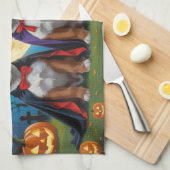 Linge De Cuisine Bouviers Des Flandres Chiens Citrouille Halloween (Quart Plié)