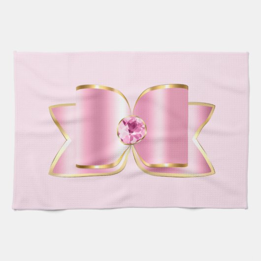 Linge De Cuisine Bow en verre rose avec pierre centrale (Horizontal)