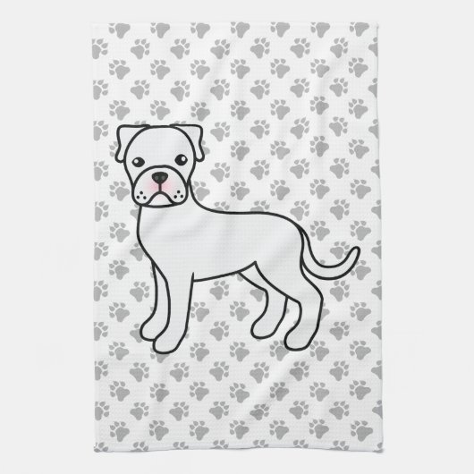 Linge De Cuisine Boxe blanche mignonne caricature chien & pattes (Vertical)