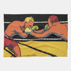 Linge De Cuisine Boxe sportive Art Déco vintage, boxeurs se frappan