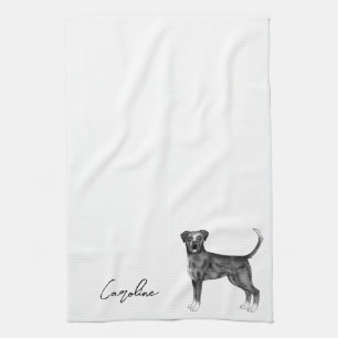 Linge De Cuisine Boxer allemand en noir et blanc & Texte personnali