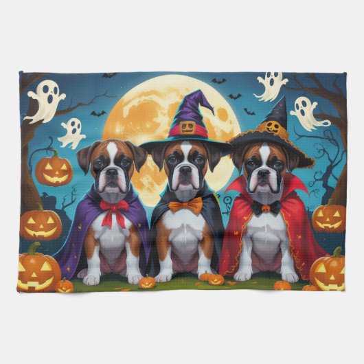 Linge De Cuisine Boxer Chiens Citrouille Halloween Funny (Horizontal)