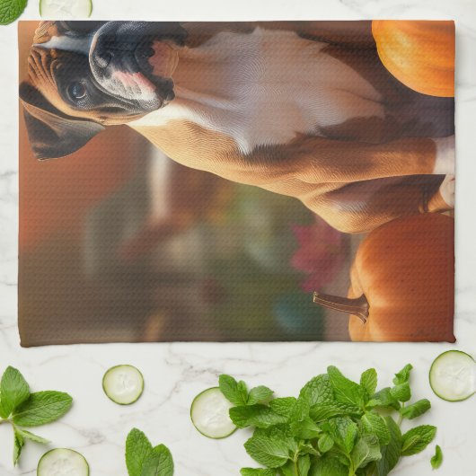 Linge De Cuisine Boxer Chiot Automne Citrouille de plaisir (Plié)