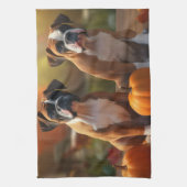 Linge De Cuisine Boxer Chiot Automne Citrouille de plaisir (Vertical)