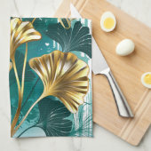 Linge De Cuisine Branche avec Feuilles d'or Ginko Biloba (Quart Plié)