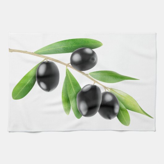 Linge De Cuisine Branche avec olives noires (Horizontal)
