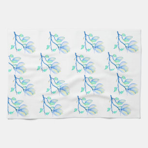 Linge De Cuisine Branche de magnolia à l'aquarelle bleu-vert botani