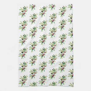 Linge De Cuisine Branche d'olive aquarelle