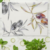Linge De Cuisine Branche d'olive aquarelle toscane rustique (Plié)