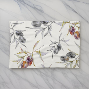 Linge De Cuisine Branche d'olive aquarelle toscane rustique