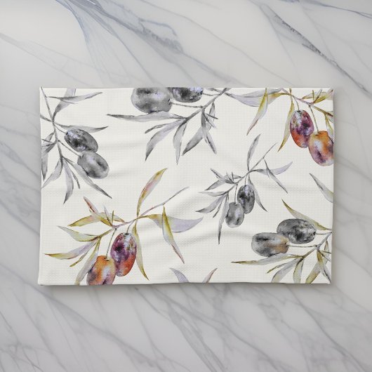 Linge De Cuisine Branche d'olive aquarelle toscane rustique