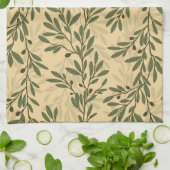 Linge De Cuisine Branche d'olivier vert Motif méditerranéen (Plié)