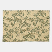 Linge De Cuisine Branche d'olivier vert Motif méditerranéen (Horizontal)