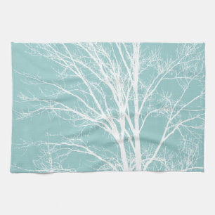Linge De Cuisine Branches d'arbre blanc bleu rustique