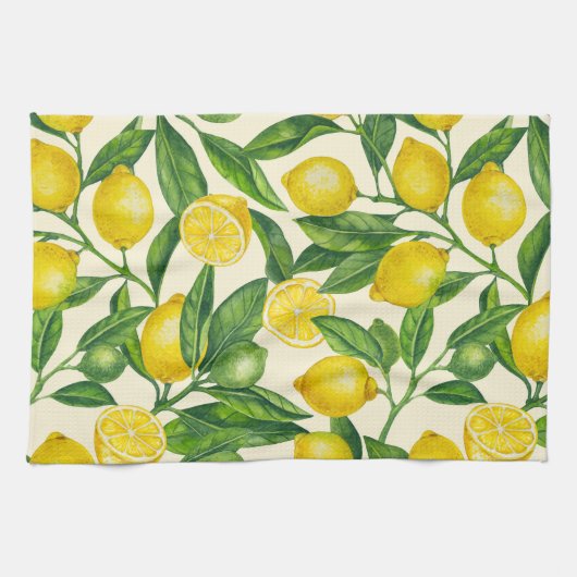 Linge De Cuisine Branches de citron vert et jaune (Horizontal)