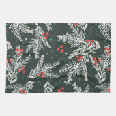 Linge De Cuisine Branches De Fir Blanches De Noël Et Mistletoe (Horizontal)