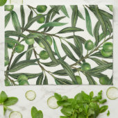 Linge De Cuisine Branches d'olive sur blanc (Plié)