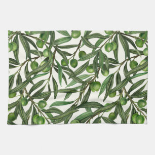 Linge De Cuisine Branches d'olive sur blanc