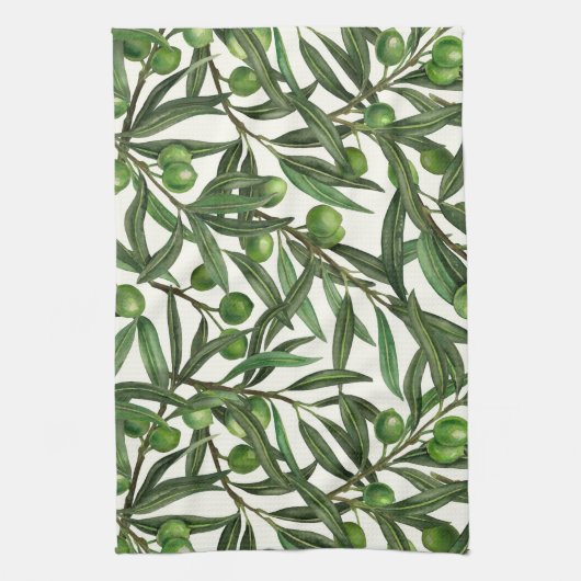 Linge De Cuisine Branches d'olive sur blanc (Vertical)