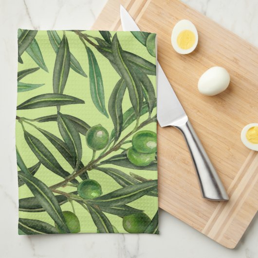 Linge De Cuisine Branches d'olive sur le vert miel (Quart Plié)