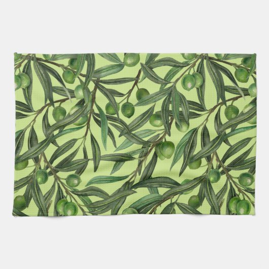 Linge De Cuisine Branches d'olive sur le vert miel (Horizontal)