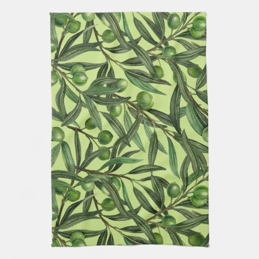 Linge De Cuisine Branches d'olive sur le vert miel (Vertical)