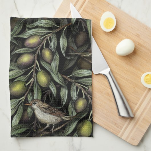 Linge De Cuisine Branches d'olivier et Parulines (Quart Plié)