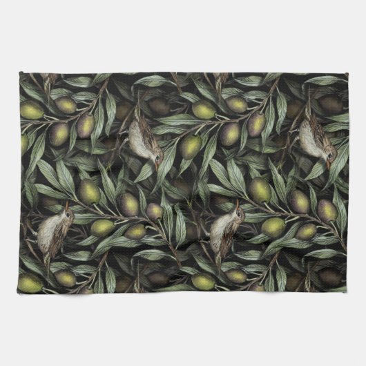Linge De Cuisine Branches d'olivier et Parulines (Horizontal)