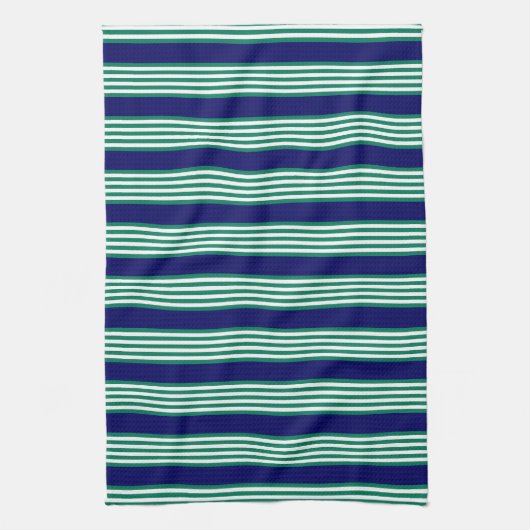 Linge De Cuisine Brayures blanches et vertes motif avec bleu marine (Vertical)