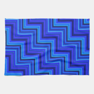 Linge De Cuisine Brayures bleues escaliers motif