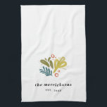 Linge De Cuisine Brève | Festif Botanique Personnalisé<br><div class="desc">Serviette de cuisine sur mesure,  joyeux,  avec des plantes dessinées à la main,  nom et détails personnalisés.</div>