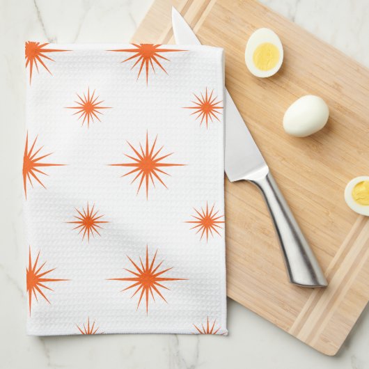 Linge De Cuisine Bright Orange Starburst Motif Retro Mid Century (Quart Plié)