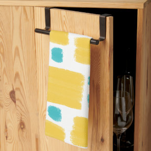 Linge De Cuisine Bright Turquoise et Jaune formes peintes