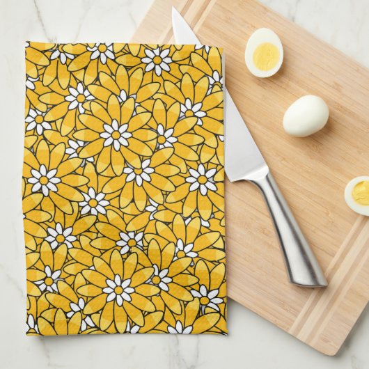 Linge De Cuisine Bright Yellow Overlapping Floral Pattern (Quart Plié)
