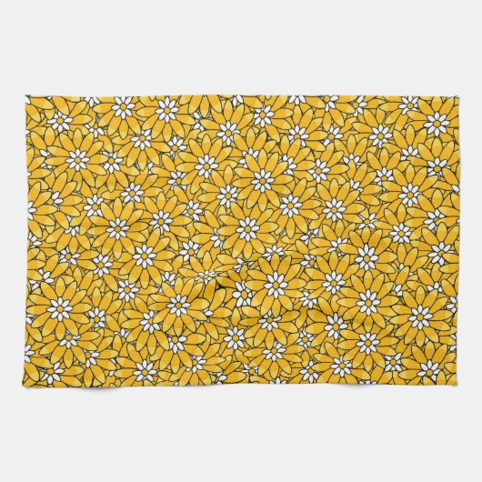Linge De Cuisine Bright Yellow Overlapping Floral Pattern (Horizontal)
