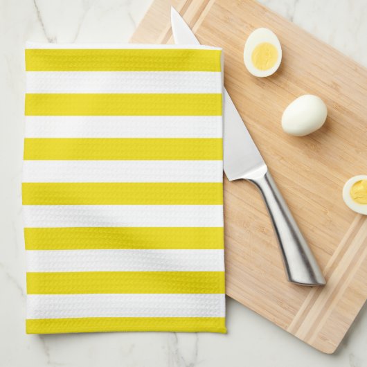 Linge De Cuisine Bright Yellow Stripes Citron Citrus Slices Monogra (Quart Plié)