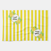Linge De Cuisine Bright Yellow Stripes Citron Citrus Slices Monogra (Horizontal)