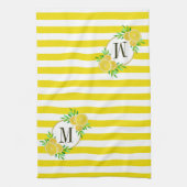 Linge De Cuisine Bright Yellow Stripes Citron Citrus Slices Monogra (Vertical)